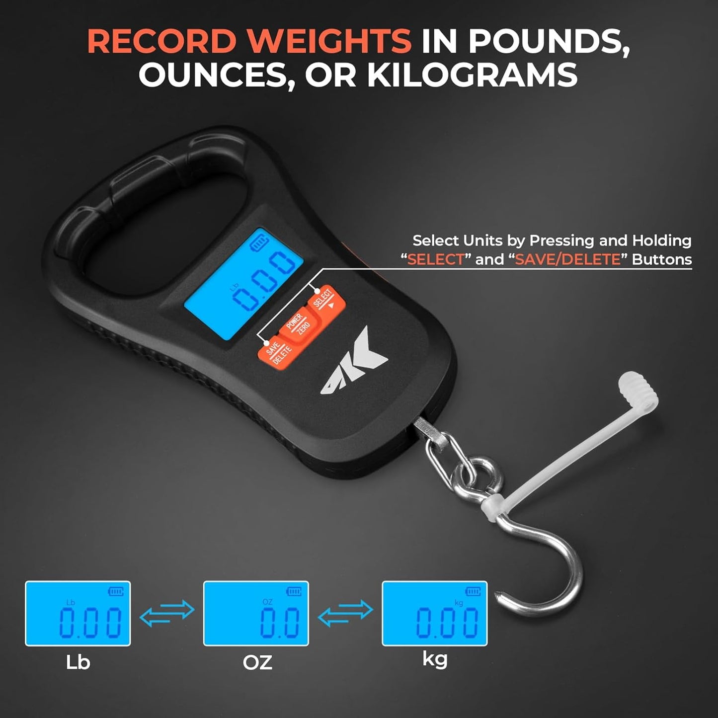 KastKing ToughTide Fishing Scale - Ultra-Thin Digital Scale with 65lb Capacity & LCD Display | USB Charging, Ergonomic Handle