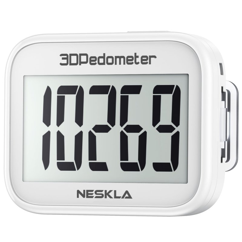 NESKLA 3D Pedometer for Walking, Simple Step Counter with Large Digital Display, Step Tracker with Removable Clip Lanyard, Accurately Track Steps for Men Women Kids Adults Seniors-White