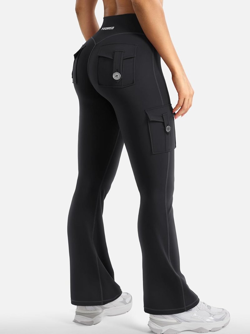 CoreFlex Women's Workout Flare Leggings - High Waisted, Hidden Pockets, No Front Seam | Cargo Gym Yoga Pants