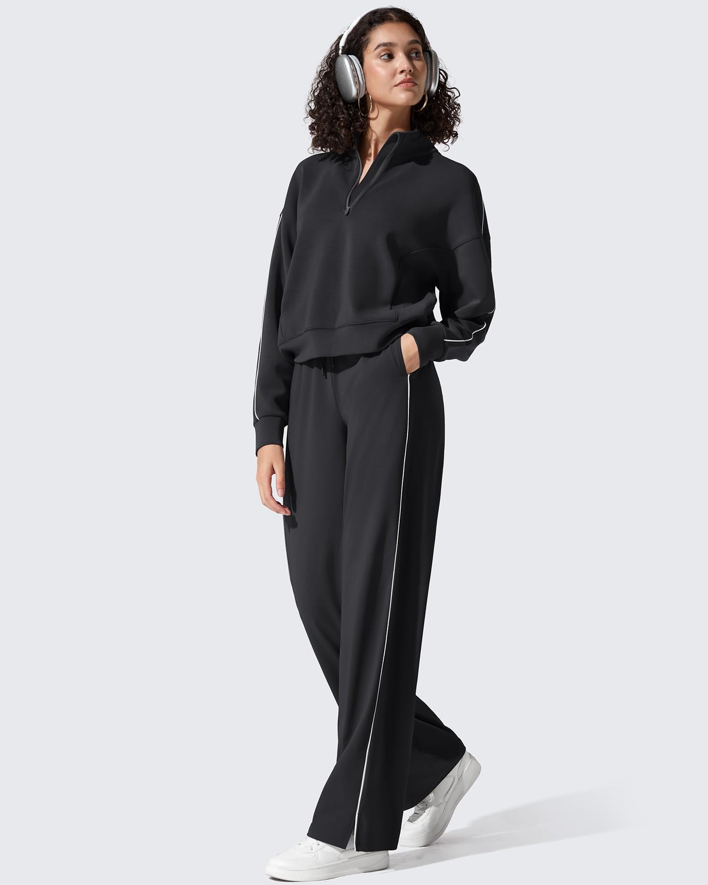 G4Free Womens Track Pants with Pockets Lightweight Wide Leg Sweatpants Drawstring Casual Trousers Y2K Jogging Pant (Black,S,Petite)