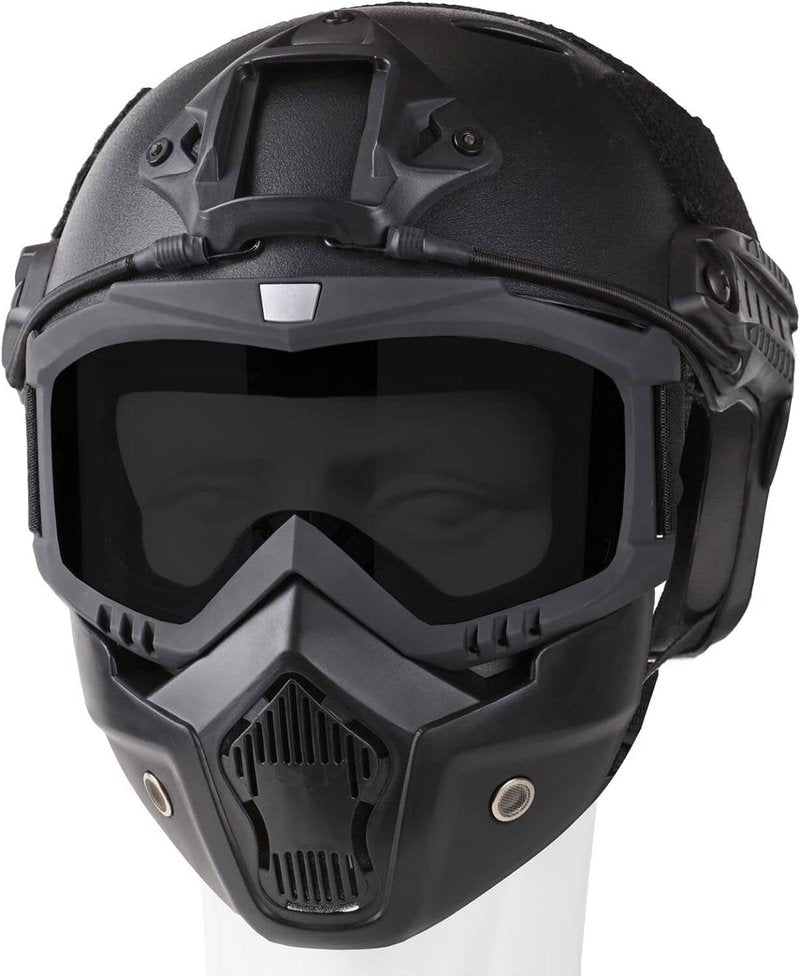 Airsoft Helmet and Full Face Mask, PJ Fast Helmet, Removable Anti-Fog Goggles, Suitable for Paintball, Role-Playing, CS Games