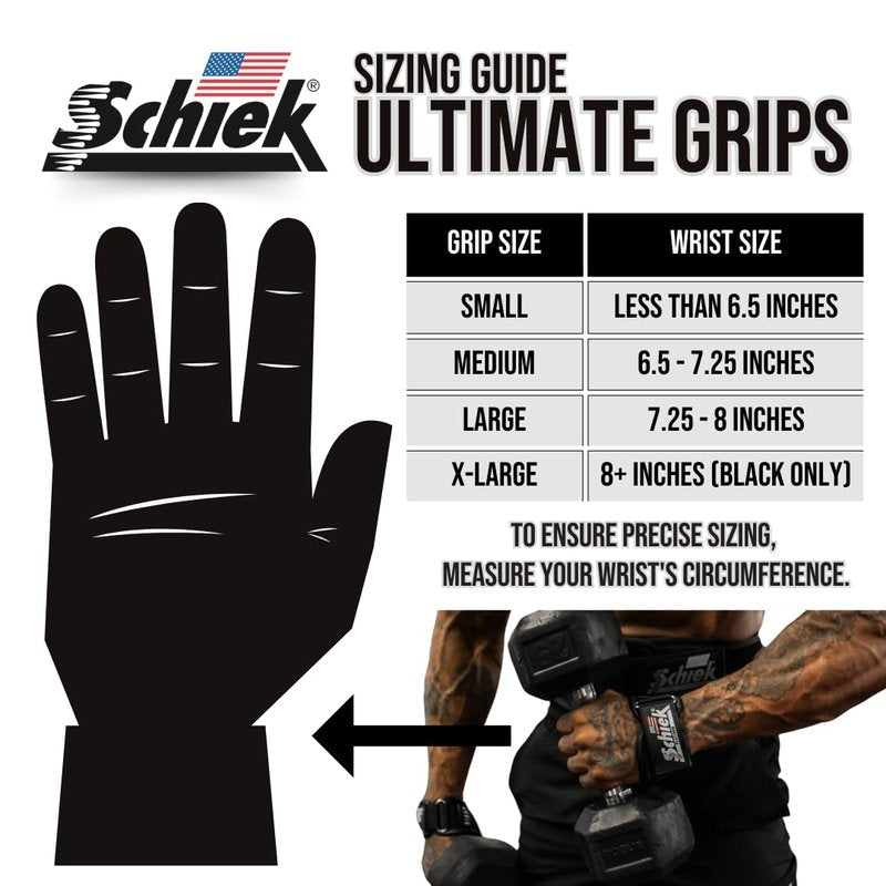 Schiek Sports Model 1907 Platinum Edition Ultimate Grips - 3 in 1 Weight Lifting Straps Wrist Wraps and Grip Pads - Secure Non Slip Control and Comfort for Strength Training (Black, Medium)