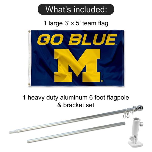 College Flags & Banners Co. Michigan Wolverines Go Blue Flag and Pole Bracket Mount Bundle