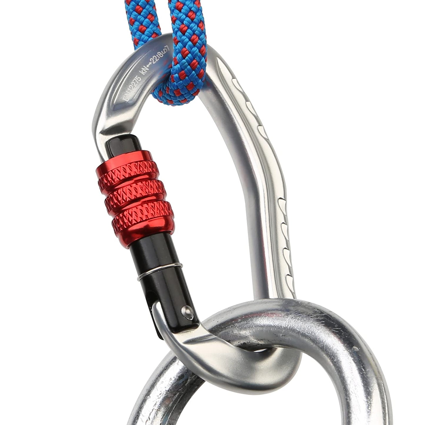 XINDA 22KN Screwgate Climbing Carabiner Clip, Heavy Duty Offset D-Ring Locking Carabiner Large, CE UIAA Certified Carabiner Hooks for Climbing Hammock (2 pcs Silver)
