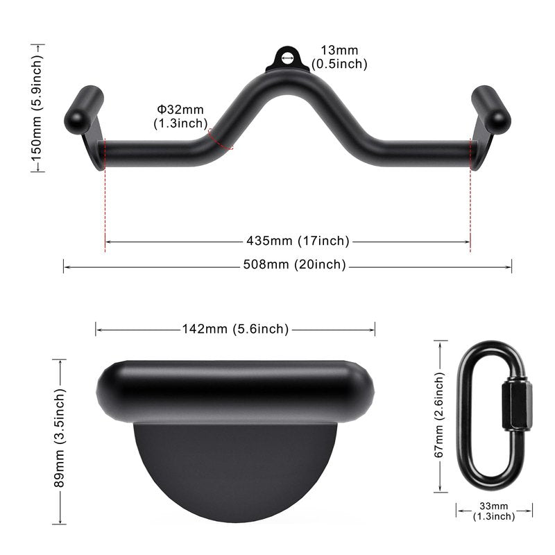 Kipika 20" LAT Pull Down Bars Cable Machine Attachment, Rowing T-bar V-bar Set, Back Strength Training Handle Grips for Cable Machine Rowing Machine