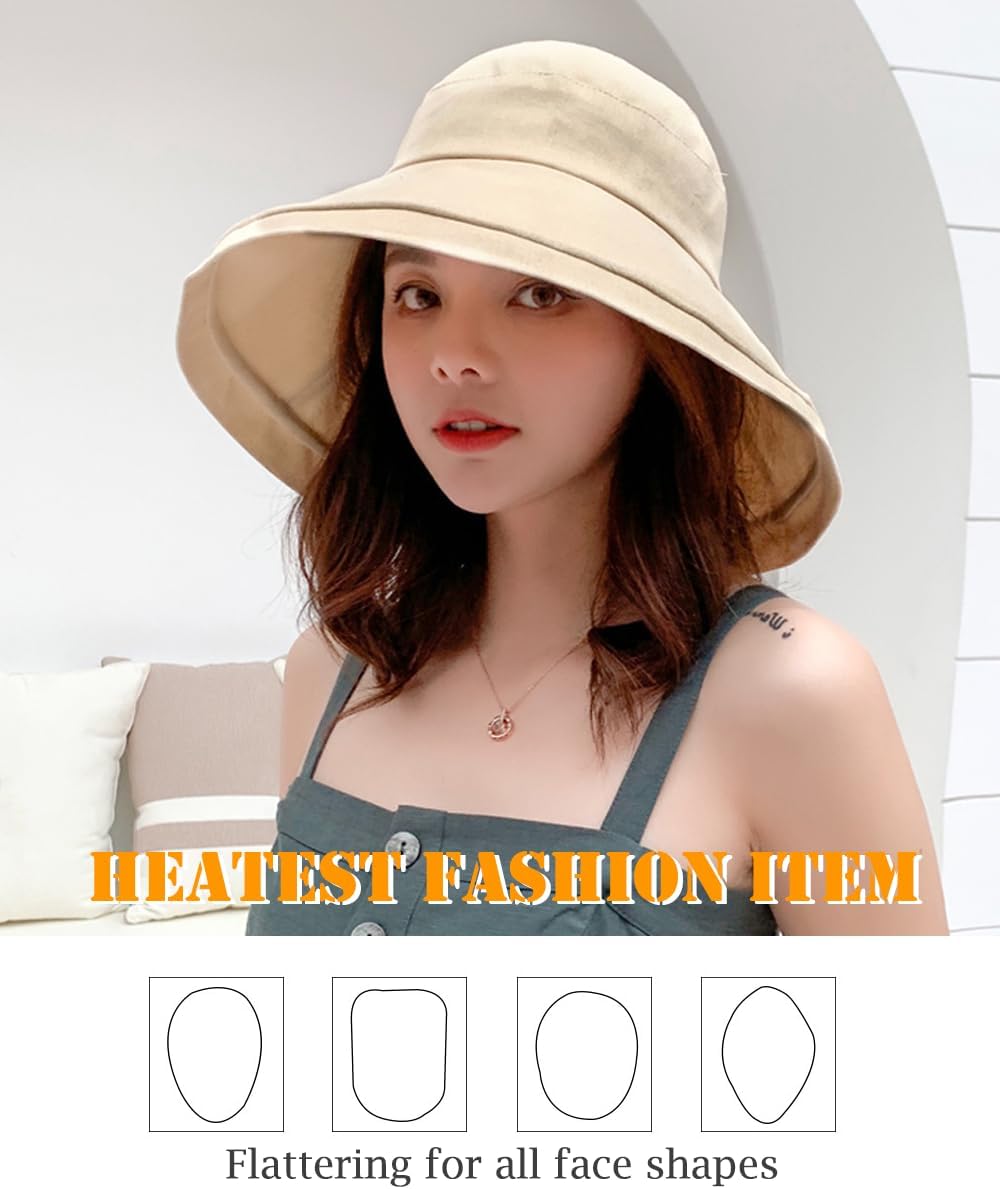 Wide Brim Sun Hat for Women - UV Protection Bucket Hat with Adjustable Strap | Packable Summer Accessory