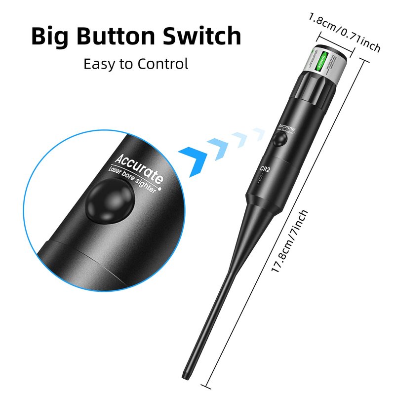 EZshoot Bore Sight Laser Kit Bright Green Laser BoreSighter with Big Button Switch for .17 to 12GA Caliber