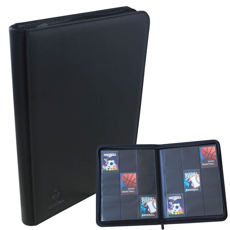 WINTRA Premium 360 Pockets Black Zippered Playing Card Binder - Sturdy Trading Card Holder Album ,9 Pocket Side Loading Card Folder with 20 Sheet Sleeves for Trading and Sports Cards