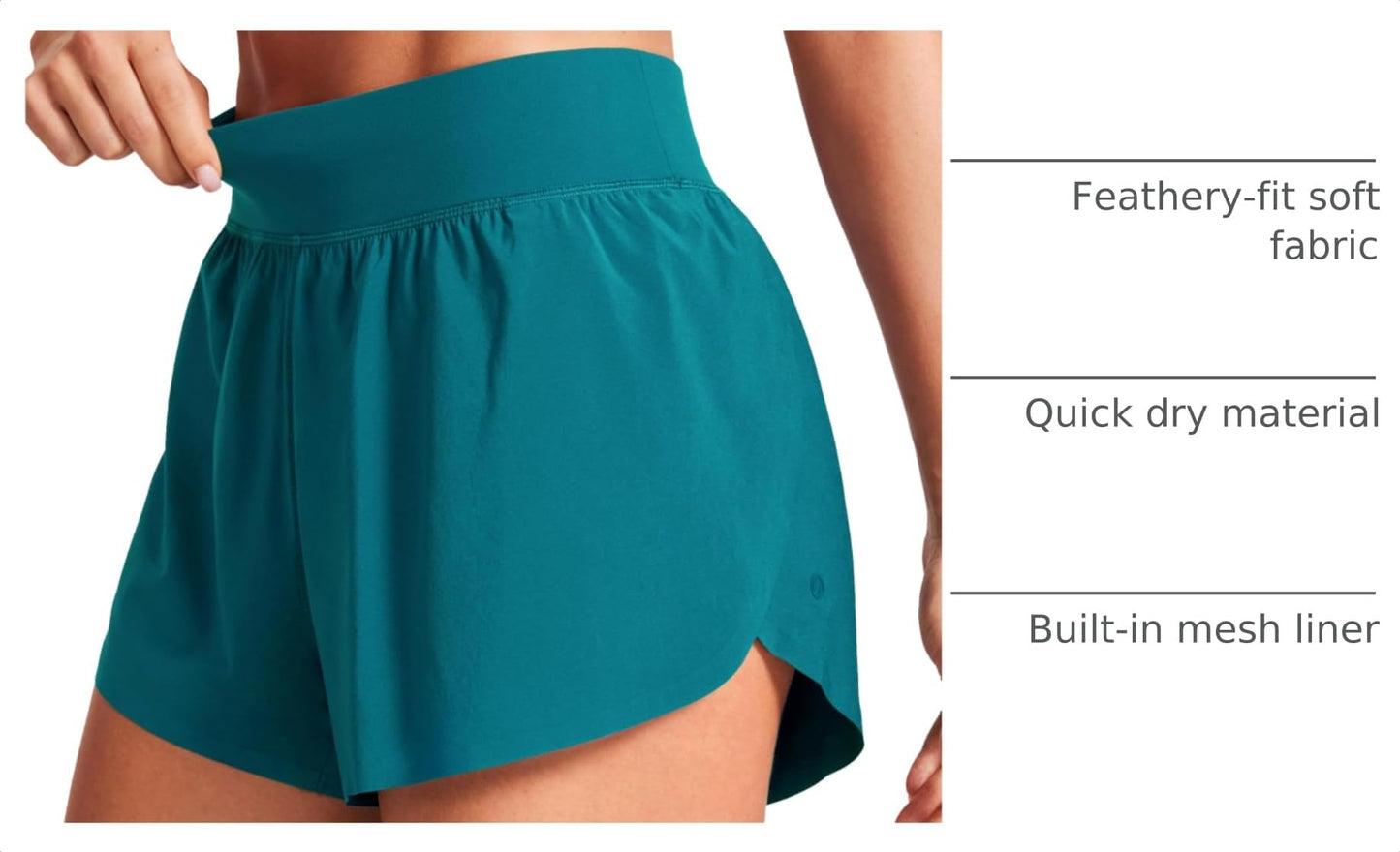 CRZ YOGA High Waisted Split Running Shorts 3" Borealis Green Small