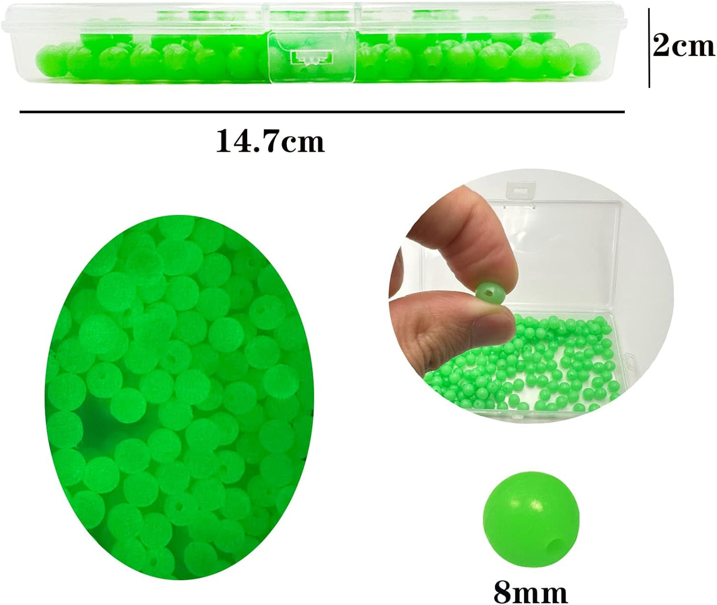 Glow Soft Plastic Round Beads - 200 Pcs 8mm Fishing Lures | Green Bait Eggs for Anglers