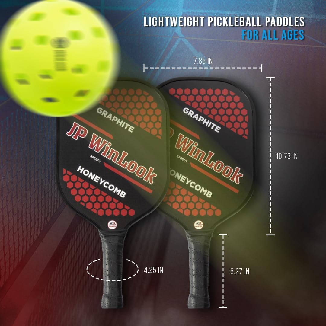 JP WinLook Premium Pickleball Paddles Set - Graphite Carbon Fiber Rackets for Indoor/Outdoor Play | Includes Balls & Carry Bag