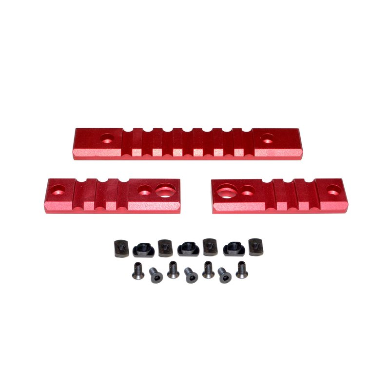 3-Piece Single Picatinny Rail Section Kit, Red Anodized, (2) 3 Slot Section and (1) 7 Slot Section