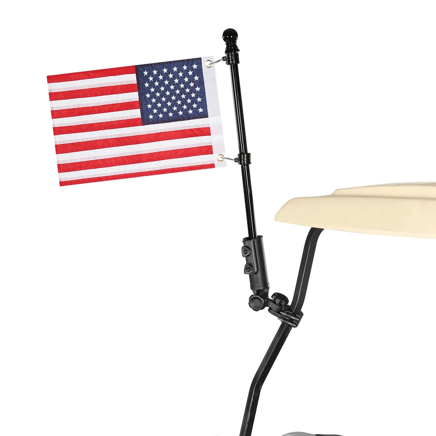 WEIMELL Golf Cart Flag Holder with USA Flag Pole Mount Kit Set Fit for EZGO TXT RXV Club Car Precedent Tempo DS Yamaha Boat Heavy Duty Windproof Bracket Set (with Flag 12x18 Inch)