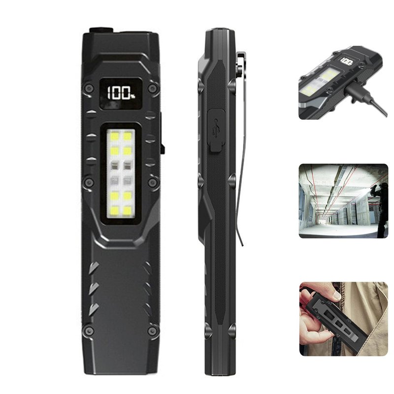 Tileon Tactical Flashlight, High Lumens EDC Flashlight with Digital Display, USB-C Rechargeable Flat Flashlight, Dual Switches & Side Light Small Pocket Flashlight for Camping,Hiking,Emergency