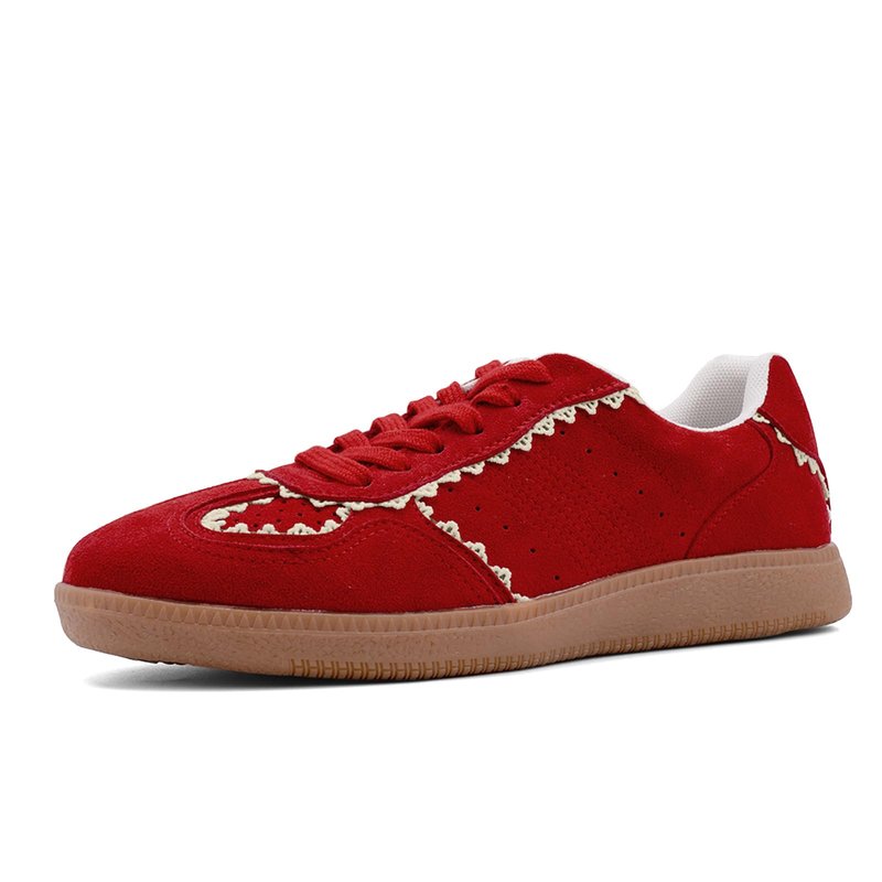 UBWDU Fashion Ballet Sneakers for Women Trendy Cute Ribbon Lace-Up Comfortable Casual Spring Shoes Red Size 9