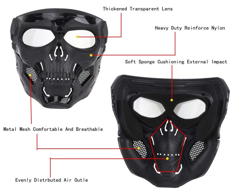 JFFCESTORE Tactical Mask and Fast Helmet,Protective Full Face Clear Goggle Skull mask, Adjustable Chin Strap Large Size for Adult (Mask+Helmet Black)