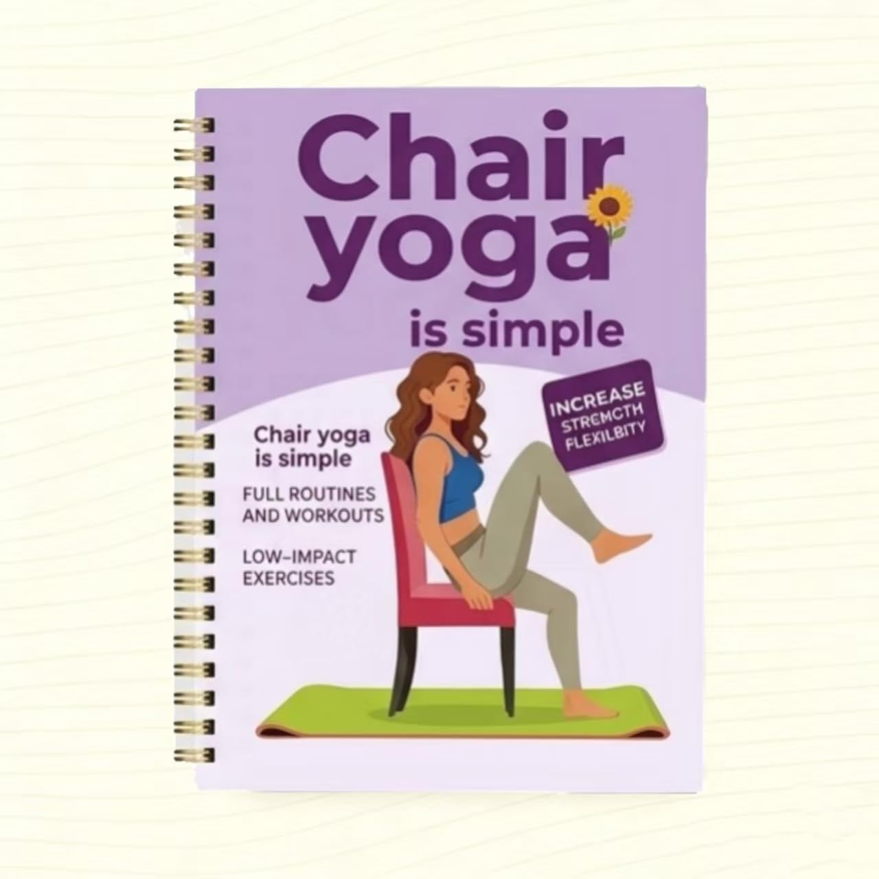 30-Day Chair Yoga Guide Book for Beginners, 60 Workouts for Weight Loss & Flexibility, Spiral Bound Senior Exercise Book (5.5x8.3 Inch, Deep purple)