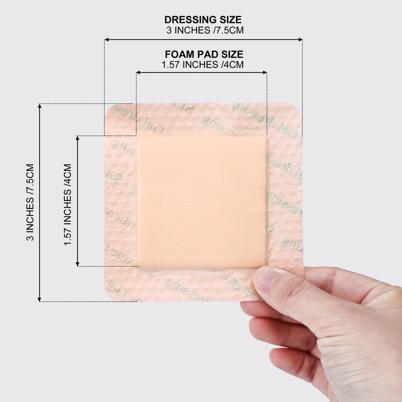 Silicone Foam Dressing 3x3 Gentle Border, Super Absorbent Wound Dressing, Bed Sore Patches, Waterproof Silicone Bandages for Wounds Care, Self Adhesive Pressure Sore Pads (30)