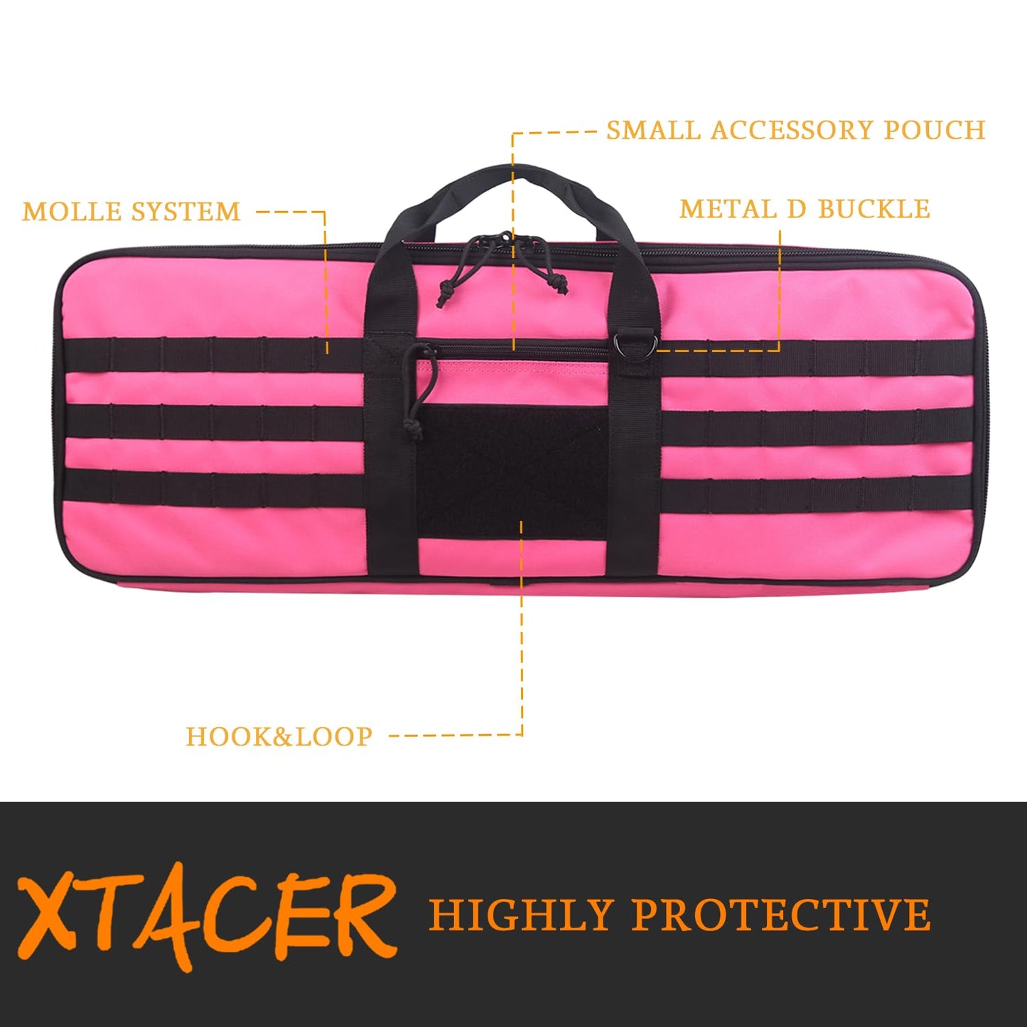 XTACER Tactical Bow Case MOLLE Recurve Takedown Bow Case Fully Padded Case (Hot Pink)