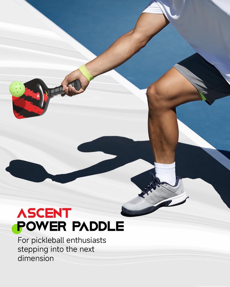 Warping Point Ascent Pickleball Paddles | Carbon Fiber Pickleball Racket with Aero Throat | Textured Grit Surface | 16mm Hexa Polymer Core | USAPA Approved | Designed for Power & Spin | Red