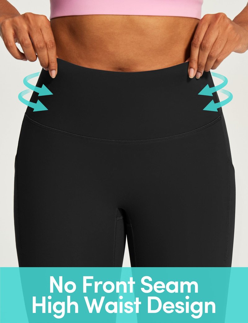 IUGA Capri Leggings for Women with Pockets Women's High Waisted Knee Length Capris Compression Yoga Pants Workout Leggings Black