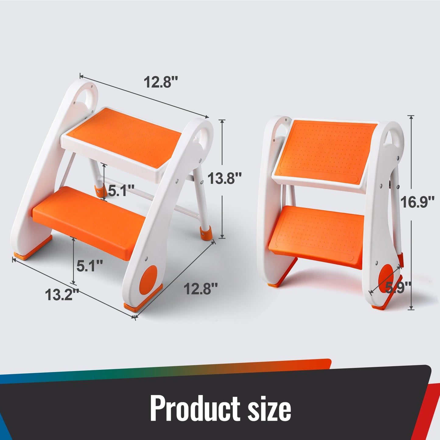 STOODER Toddler Step Stool - Foldable 2-Step Stool with Non-Slip Rubber Feet & Platform, Safety Lock, 300lbs Capacity, Lightweight for Potty Training, Bathroom Sink, Kitchen, Orange