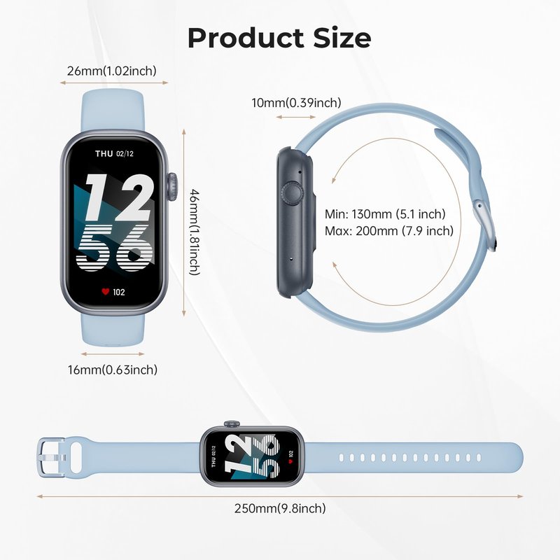 BOALZETD Fitness Tracker for Men Women, 24/7 Heart Rate, SpO2 and Sleep Monitor Health Watch, Calorie Step Counter Fitness Watch IP68 Waterproof Smart Watch for Android and iOS, Light Blue