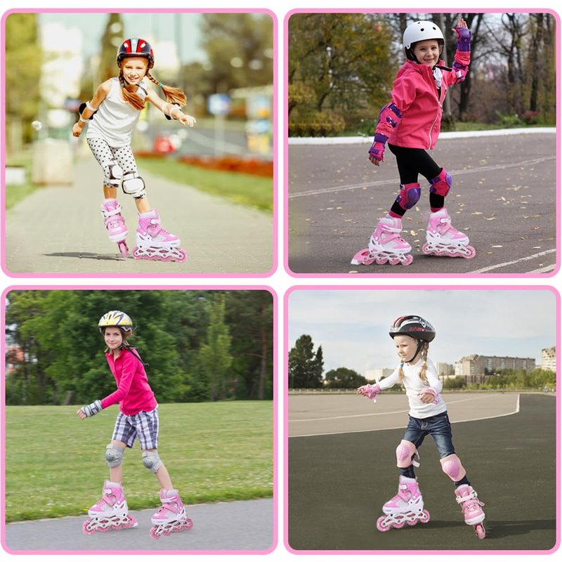 Kids Inline Skates for Girls Boys with All Wheels Illuminating, Adjuatable Mens and Womens Roller Skates Blades for Beginner in Outdoor and Indoor (Pink&White, Medium - Big Kids)