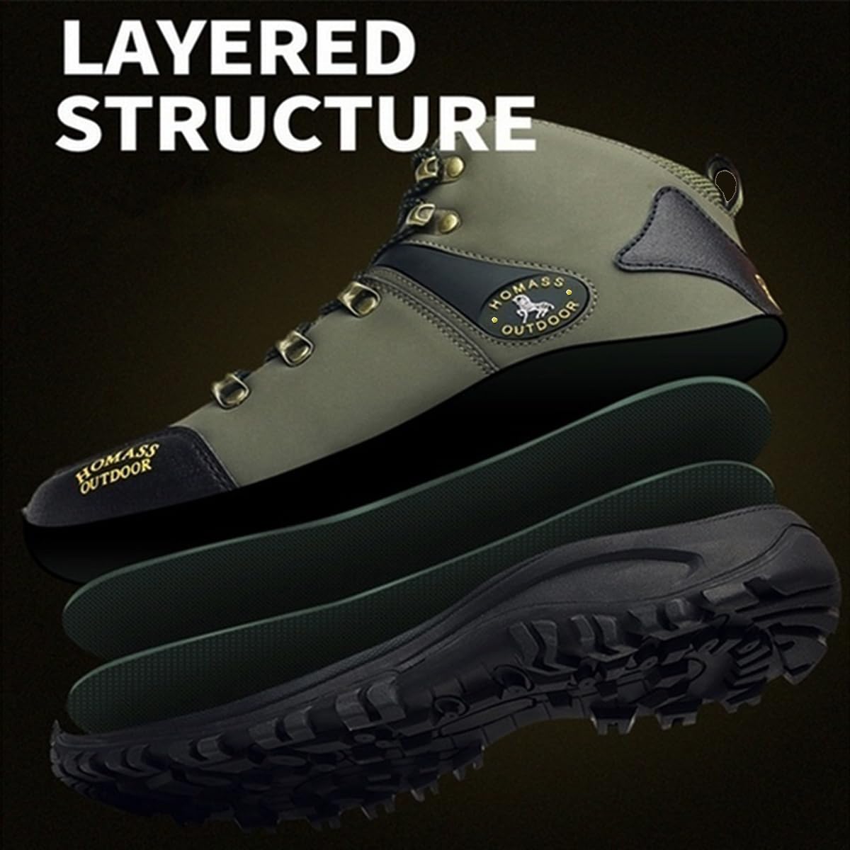 HOMASS Men's work boots Waterproof Hiking Boots,thermal Leather Ankle Snow Boots for Outdoor Climbing, Trekking, Backpacking, and Trekking (Green,10