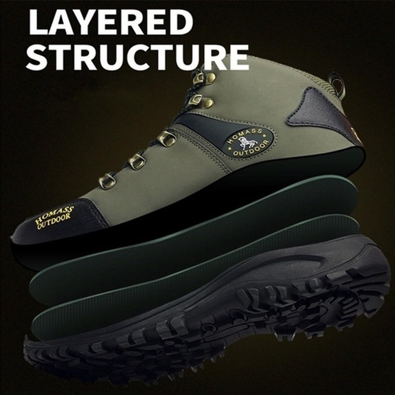 HOMASS Men's work boots Waterproof Hiking Boots,thermal Leather Ankle Snow Boots for Outdoor Climbing, Trekking, Backpacking, and Trekking (Green,10