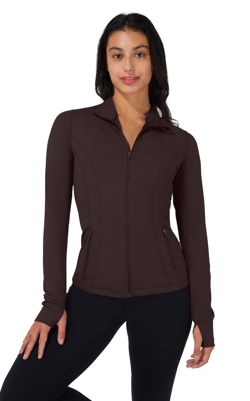 90 Degree By Reflex Full Zip Running Track Jacket Lightweight Athletic Slim Fit Jacket with Thumbholes - Chocolate Mousse - Medium