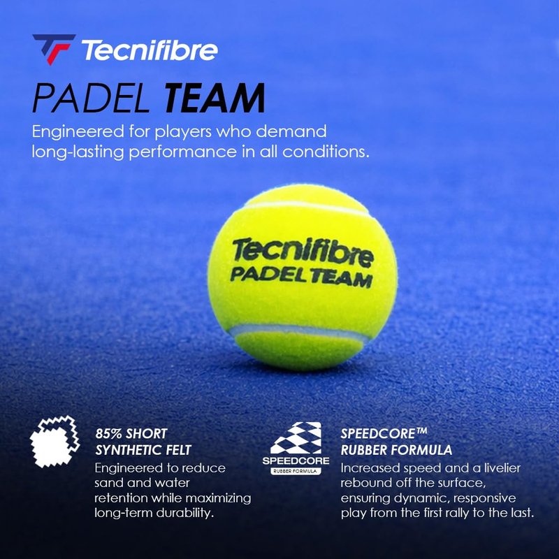Tecnifibre Padel Team Balls, 3-Ball Can, Yellow