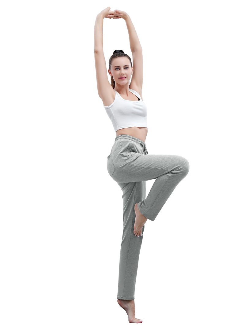 SEVEGO Women's Sweatpants Tall Cotton Yoga Lounge Casual Open Bottom Soft Workout Zipper Pocket Joggers,36",Light Grey,XXL