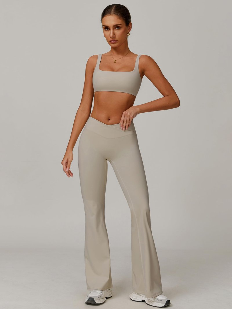 AGYMNX 2 Piece Workout Sets for Women Crossover High Waisted Flare Leggings Gym Yoga Outfit Stretchy Sports Bra Set