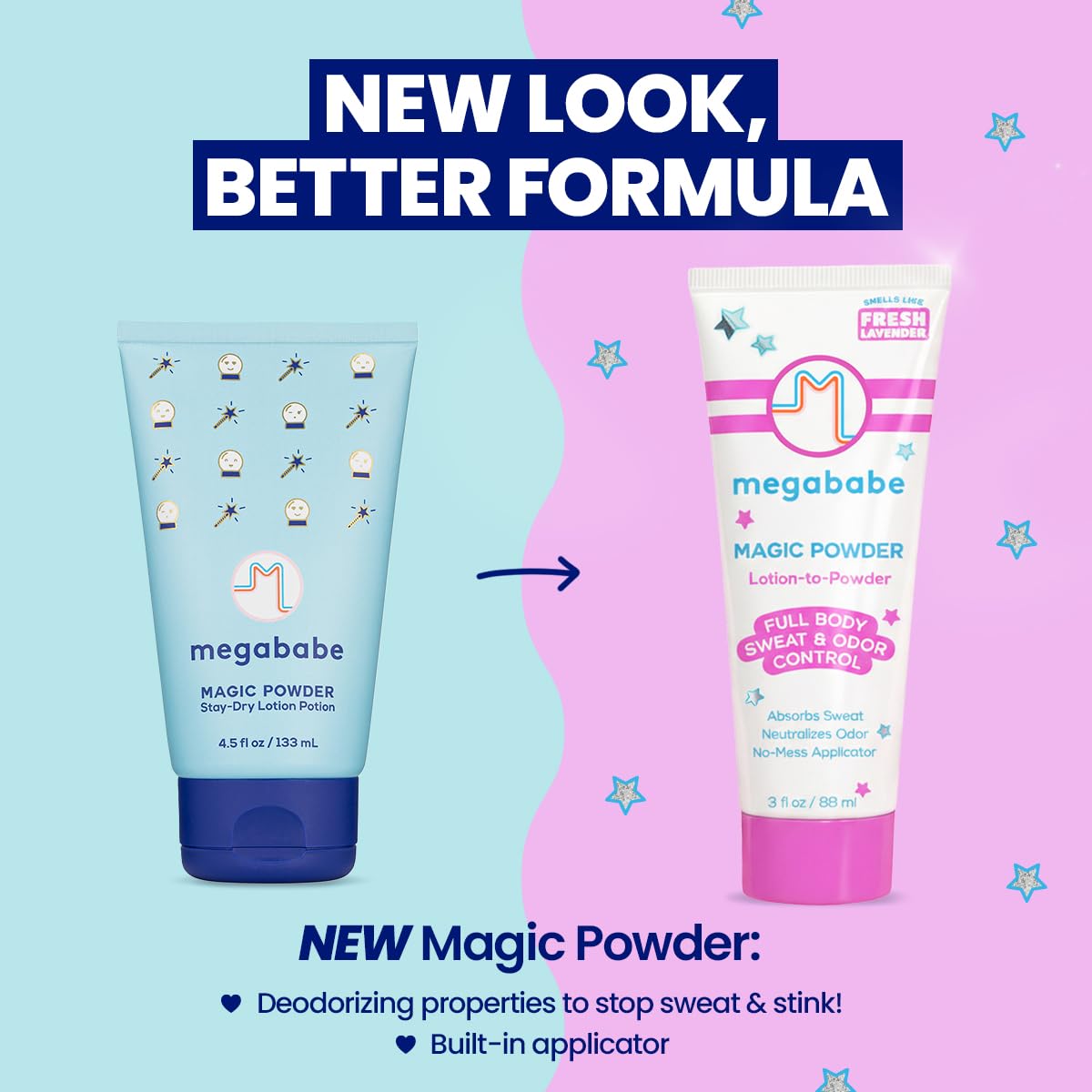 Megababe Sweat & Odor Absorbing Lotion - Magic Powder Stay-Dry Lotion to Powder | Summer and Hot Weather Essential | Aluminum-Free, Talc-Free | 3 fl oz