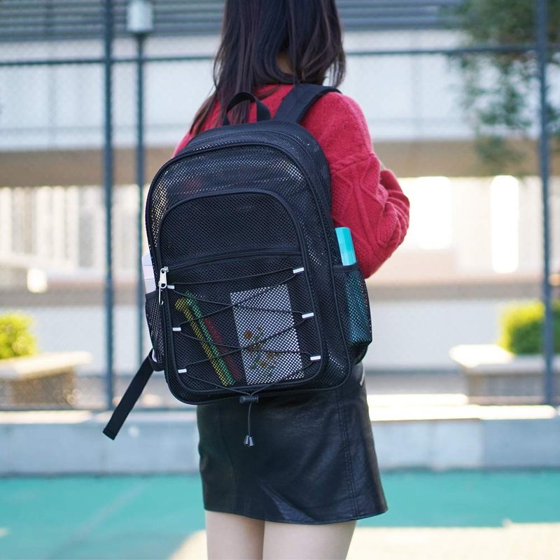 COVAX Heavy Duty Mesh Backpack, See Through College Backpack, Semi-transparent Mesh Bookbag with Bungee and Comfort Padded Straps for Commuting, Swimming, Beach, Outdoor Sports