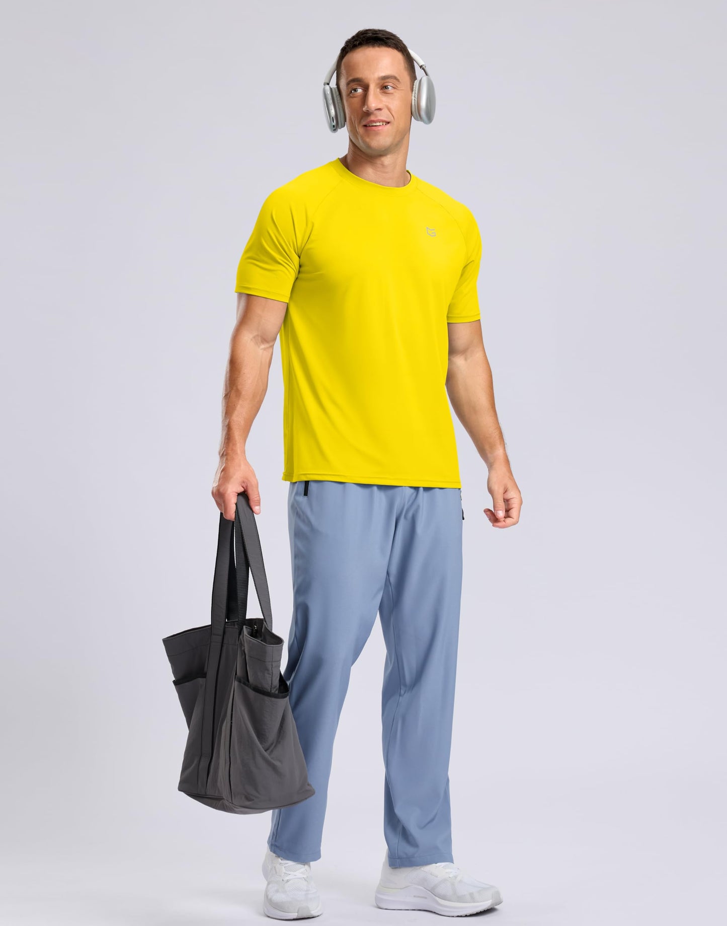 G Gradual Men's Athletic Workout T-Shirts Moisture Wicking Cooling Running Shirts Short Sleeve Performance Tee for Gym Tennis(Yellow,M)
