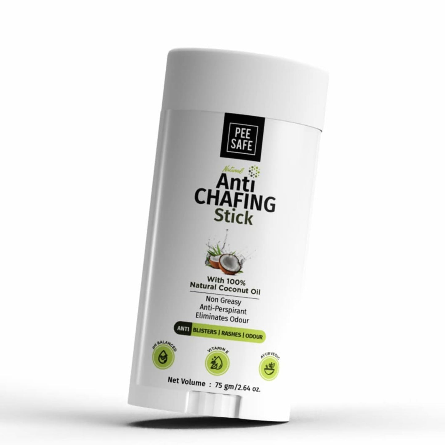 Pee Safe Anti Chafe Stick with Coconut Oil & Aloe Vera, Anti Friction Balm for Thigh & Underarm Care, Non Greasy Skin Protection for Men & Women, 2.65 Oz