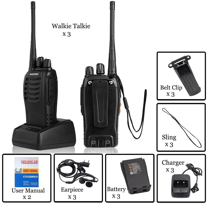 Baofeng Walkie Talkies bf-888s Long Range Two-Way Radios for Adults Rechargeable Handheld Interphone Professional UHF Communicator 3Pcs(2boxes) Walky Talky Set with Earpiece,Li-ion Battery and Charger