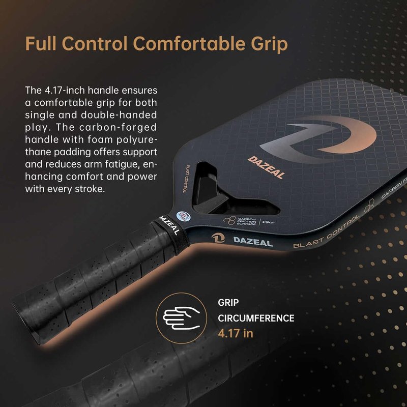 DAZEAL Pickleball Paddle USAPA Approved – Raw Carbon Fiber & 16MM Polypropylene Core – High Grit Surface for Control & Power – Lightweight Pickleball Racket Set for Men, Women, Kids, Adults