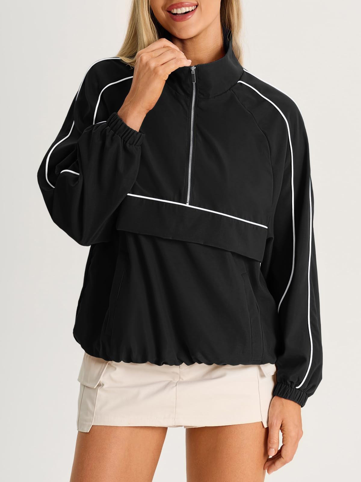 Fisoew Quarter Zip Pullover Women UPF 50+ Lightweight Windbreaker Jacket Running Hiking Outdoor Pullover with Pocket