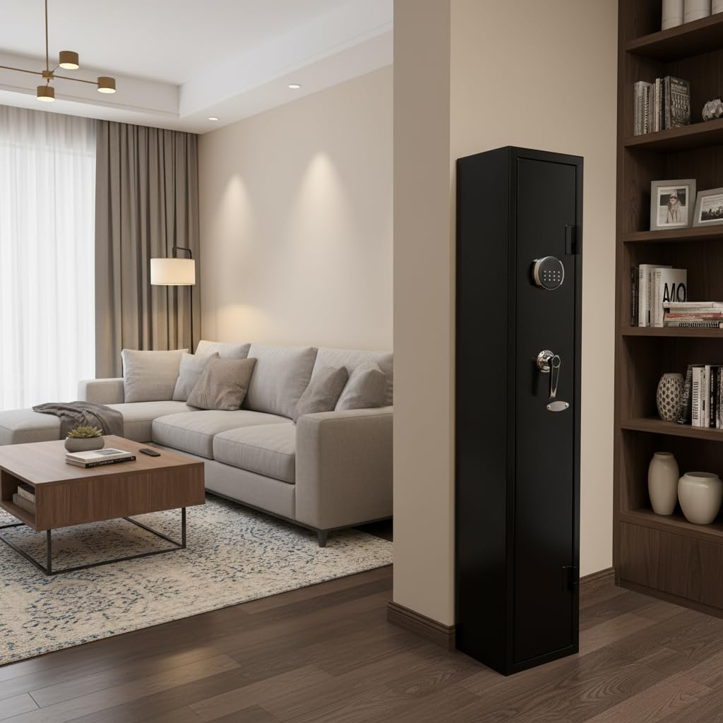 KAER 2-3 Gun Safe, Gun Safe for Rifles and Pistols, Rifle Safe, Gun Cabinet with Digital Keypad Lock, Rifle Safe with 4 Gun Slots and Pistol Pockets for Secure Storage in Garage, Bedroom, Living Room