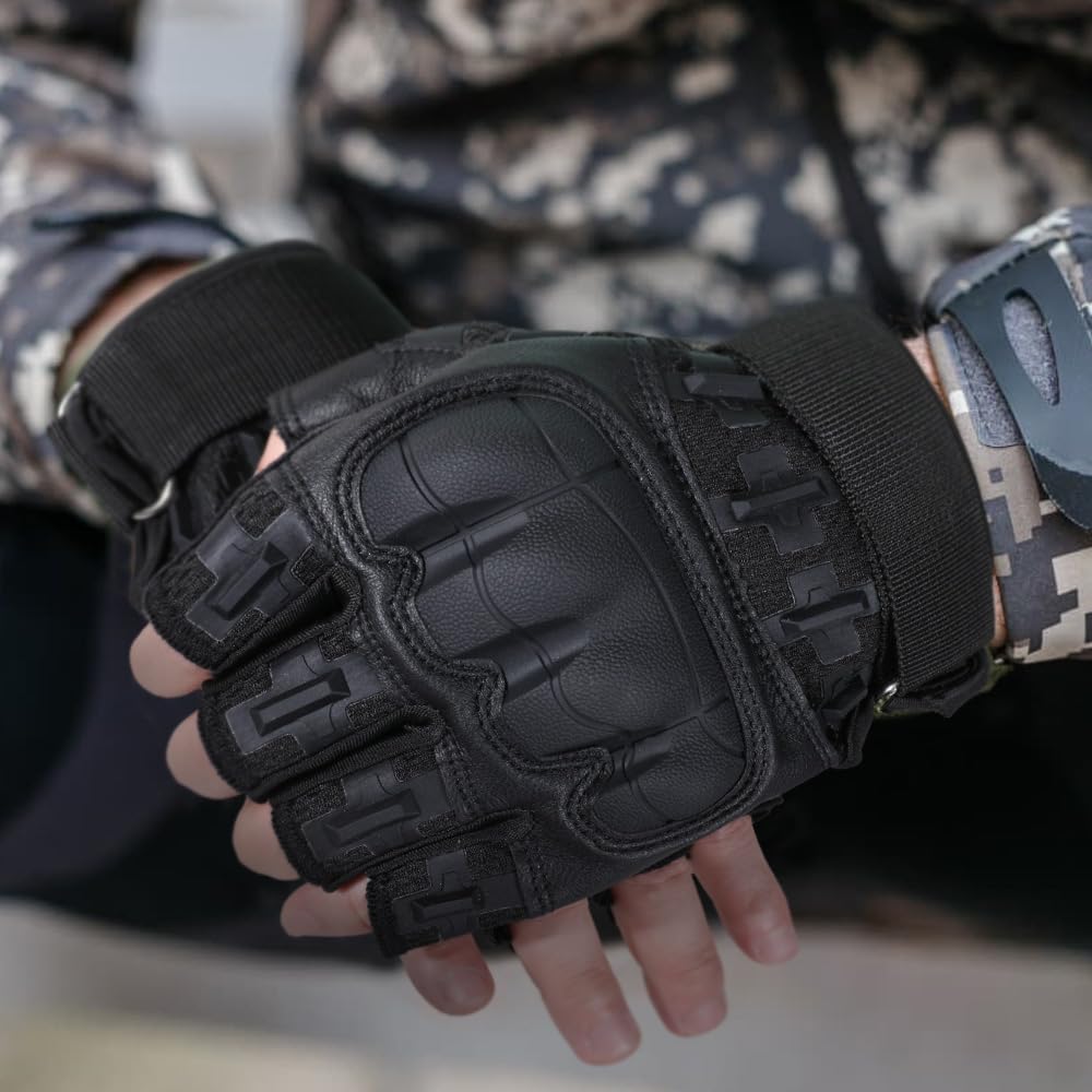 WTACTFUL Fingerless Tactical Gloves for Men Airsoft Paintball Bike Cycling Motorcycle Motorbike Hunting Hiking Work Outdoor Half Finger Gloves Black M