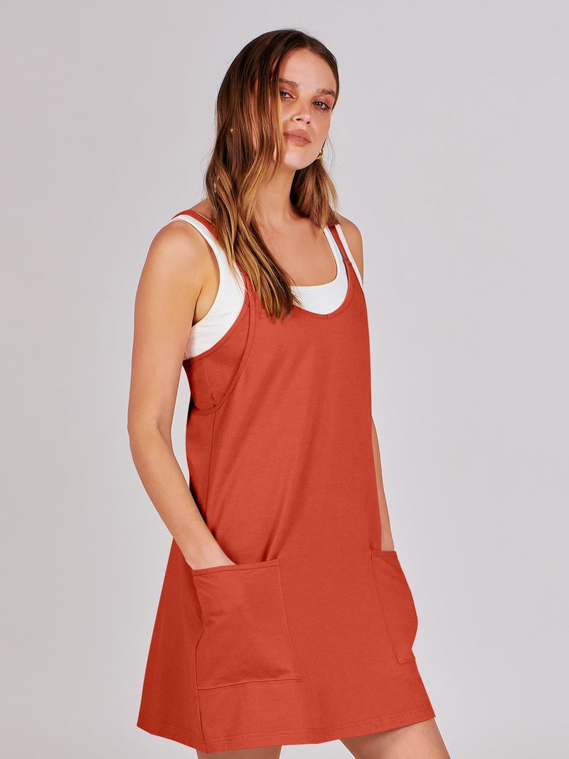ANRABESS Women Athletic Dress Summer Tennis Workout Active Sports Mini Romper Dress Built in Shorts Travel Vacation Clothes Red X-Large