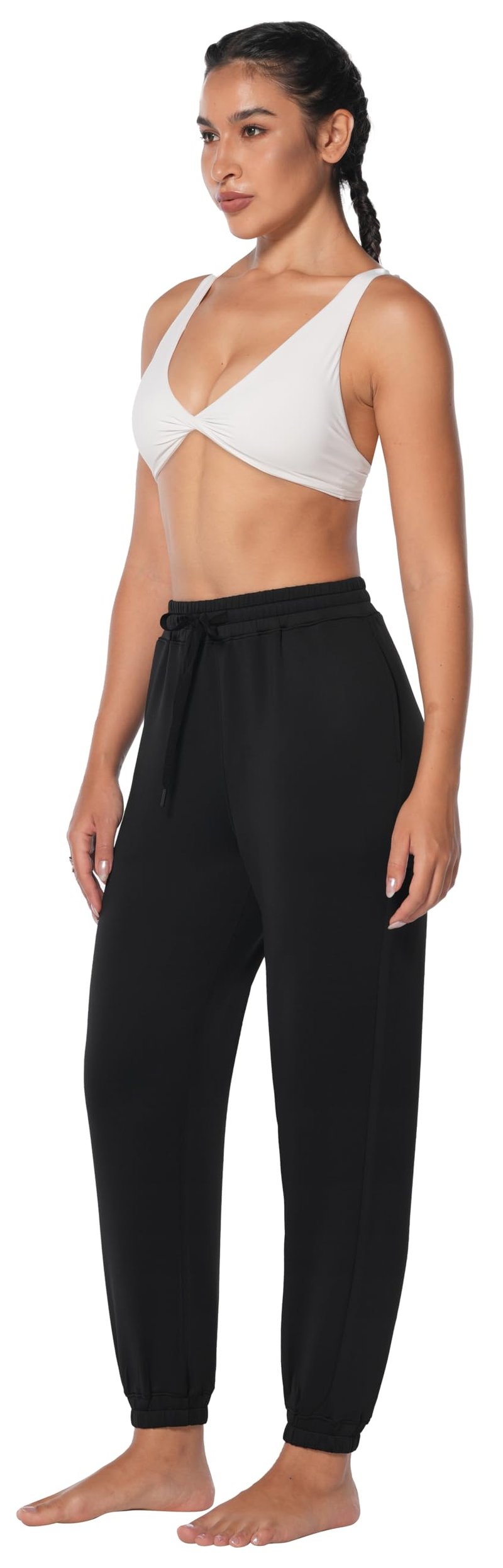 Sunzel Jogger Pants for Women with Pockets, High Waisted Sweatpants Athletic Tapered Cinch Bottom with Elastic Drawstring, 26" Inseam Black S
