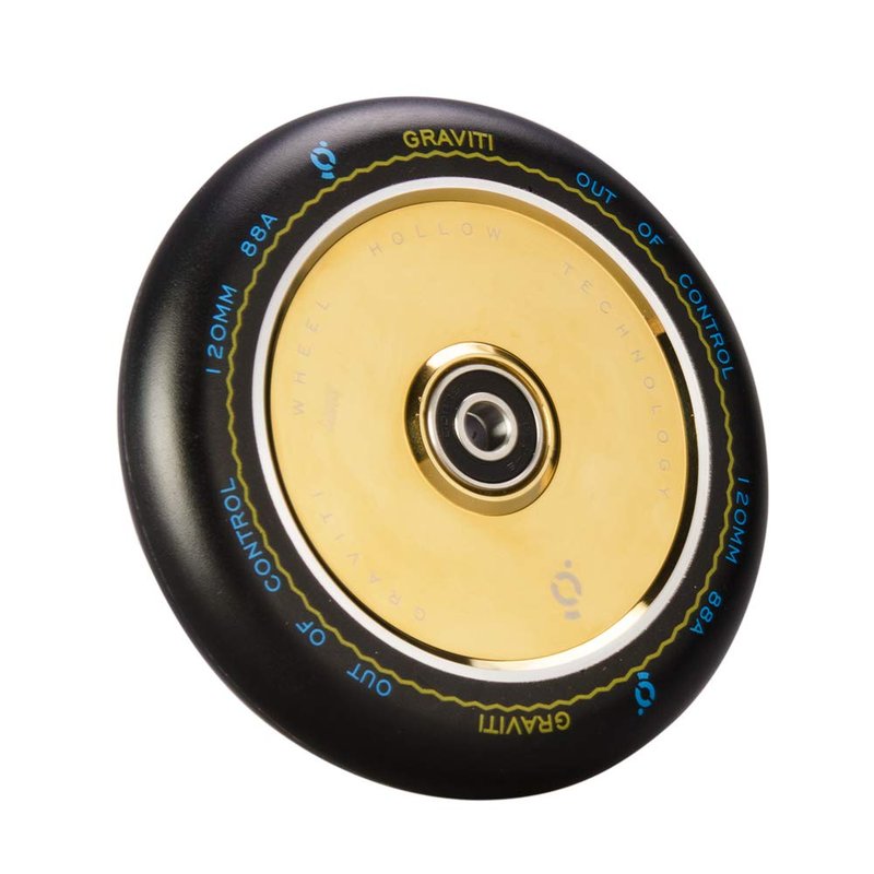Graviti 1 Pair Pro Stunt Scooter Wheel 120mm Hollow Wheels with Abec 9 Bearings for MGP/Razor/Lucky/Envy/Vokul Scooter (2pcs) (Black PU Gold Core).