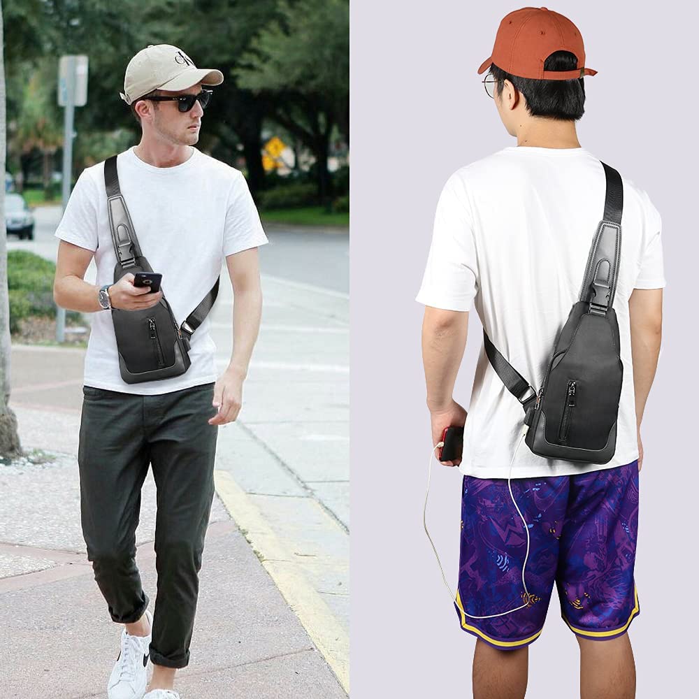 C&Xanadu Sling Backpack with USB Charging Port, Chest Bag Crossbody Daypack Shoulder Bag for Men, Hiking, Cycling, Travel