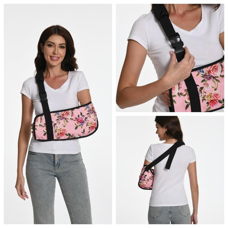 Ledhlth Women Arm Sling for Broken Arm, Torn Rotator Cuff, Shoulder Elbow Wrist Injury - Rose Floral Printed Adult Lady Arm Brace Support, Soft Warm Floral Pattern (Pink Rose, One Size)
