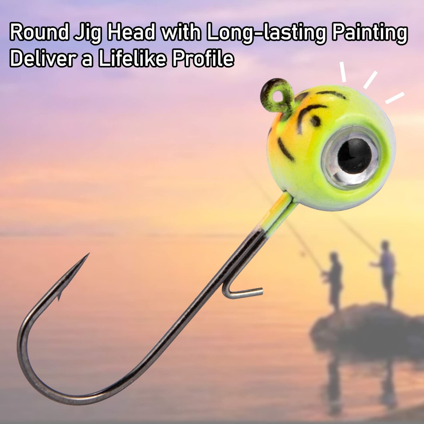 Dr.Fish 10 Pack 3D Eye Fishing Jig Heads Ball Swimbait Jig Saltwater Freshwater Bass Walleye Fishing Hooks Crappie Trout 1/16oz Pink/Yellow