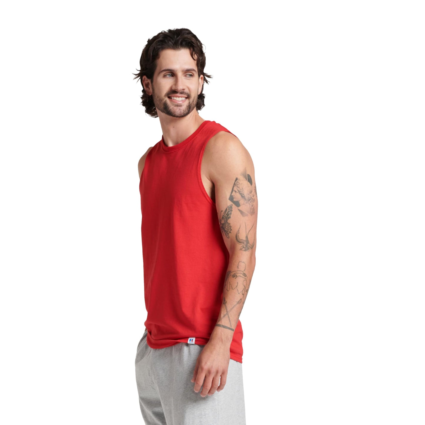 Russell Athletic Men's Cotton Performance Sleeveless Muscle T-Shirt,True red,Medium
